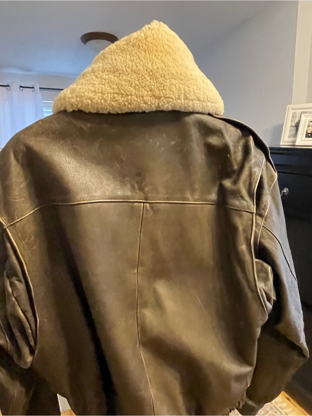 Wilsons Leather Dark Brown Bomber Jacket with Cream Shearling Collar